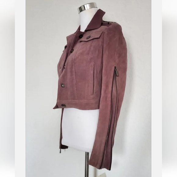 NWT BCBG Maxazria Jacket Cropped Burgundy Suede Size Small 4 - Picture 4 of 6